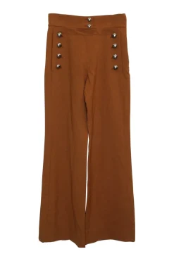 Brown wool-blend sailor-style high-rise wide leg palazzo pants