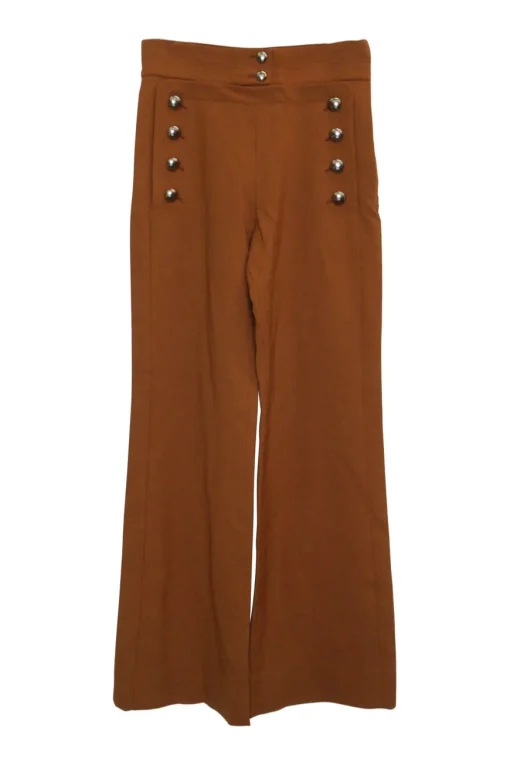 Brown wool-blend sailor-style high-rise wide leg palazzo pants