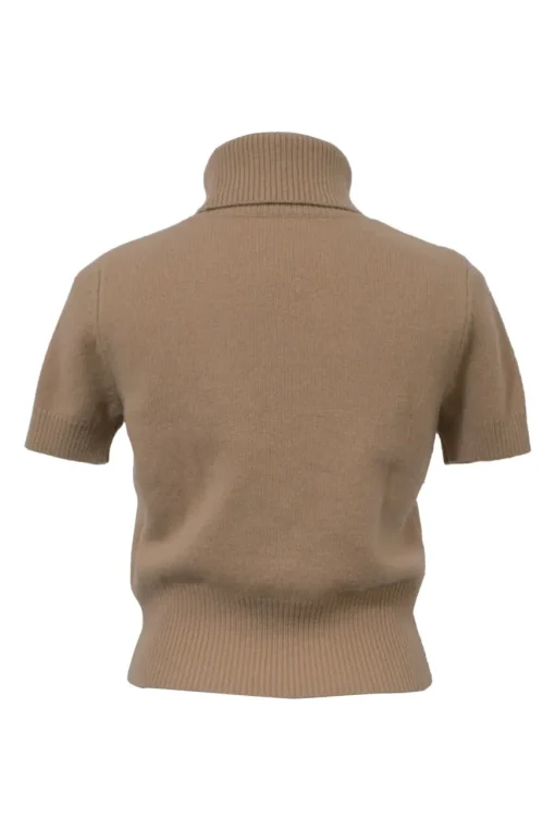 Brown wool-cashmere blend M-argaret turtleneck short sleeve knit top featuring cutout logo motif
