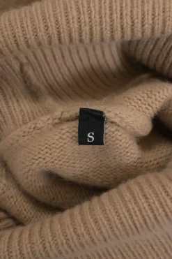 Brown wool-cashmere blend M-argaret turtleneck short sleeve knit top featuring cutout logo motif