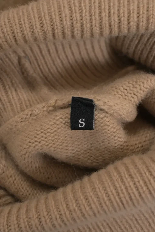 Brown wool-cashmere blend M-argaret turtleneck short sleeve knit top featuring cutout logo motif