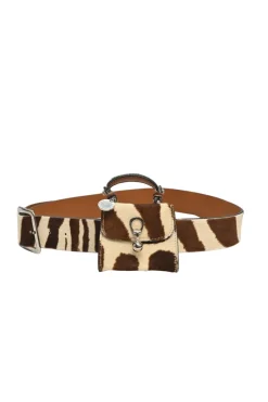 Brown zebra print calf hair belt bag
