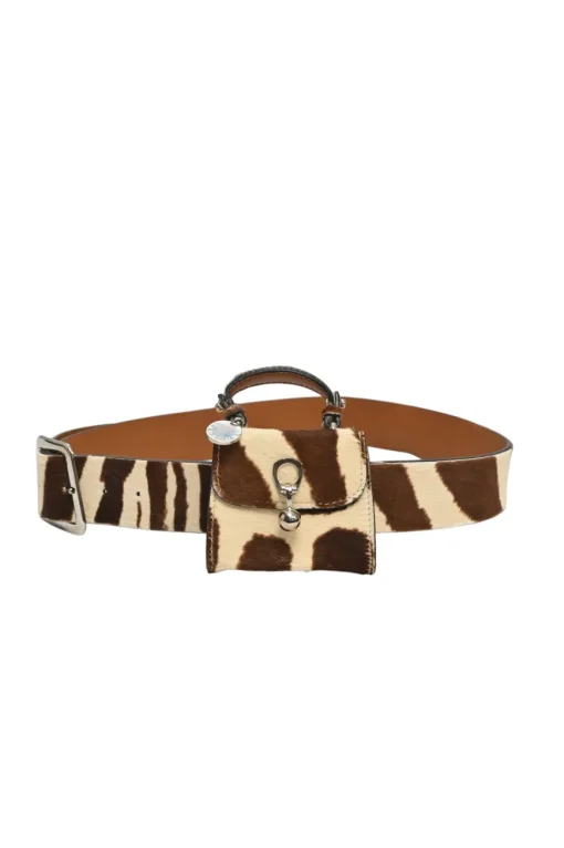 Brown zebra print calf hair belt bag