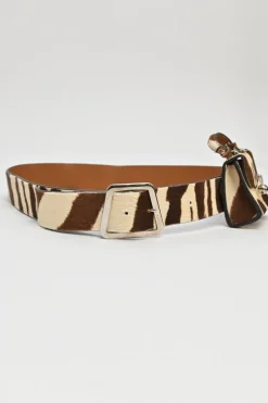 Brown zebra print calf hair belt bag
