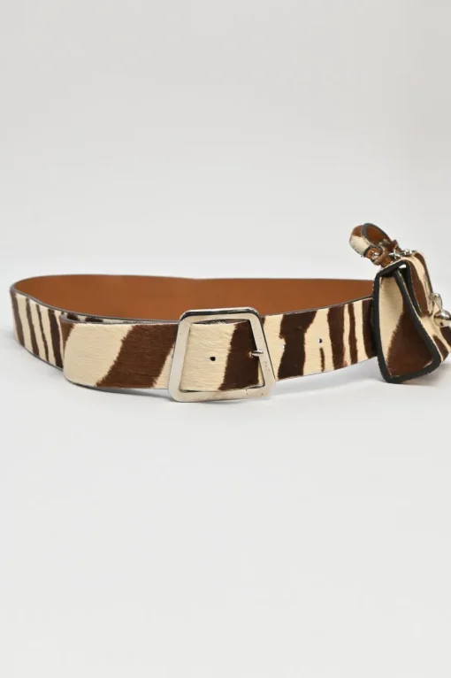 Brown zebra print calf hair belt bag