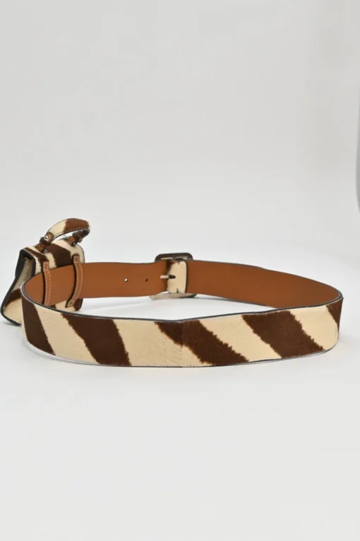 Brown zebra print calf hair belt bag