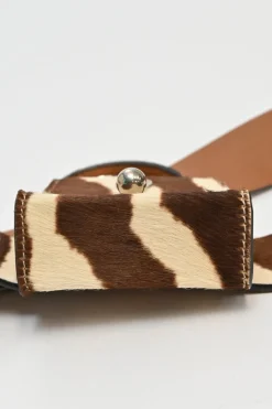 Brown zebra print calf hair belt bag