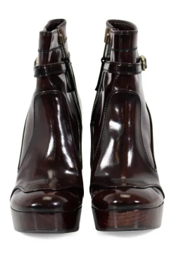 Brushed brown vegan leather ankle boots with platform