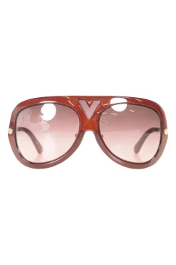 Burgundy acetate aviator sunglasses with monogram temples