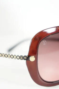 Burgundy acetate aviator sunglasses with monogram temples