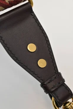 Burgundy and ecru Oblique monogram jacquard fabric and leather saddle bag with detachable shoulder strap