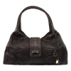 Burgundy Brown Python Skin Hobo Bag with snap closure in front
