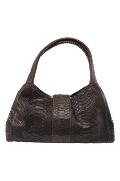 Burgundy Brown Python Skin Hobo Bag with snap closure in front