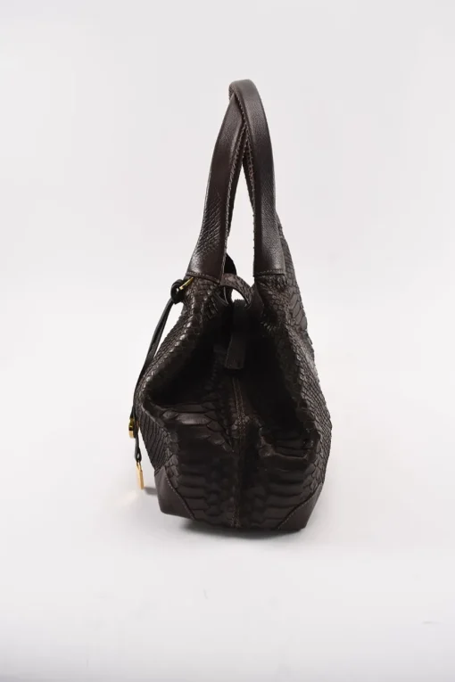 Burgundy Brown Python Skin Hobo Bag with snap closure in front