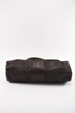 Burgundy Brown Python Skin Hobo Bag with snap closure in front