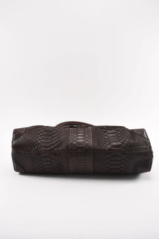 Burgundy Brown Python Skin Hobo Bag with snap closure in front