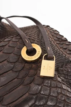 Burgundy Brown Python Skin Hobo Bag with snap closure in front