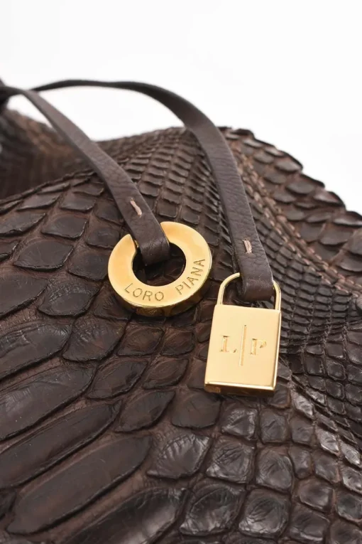Burgundy Brown Python Skin Hobo Bag with snap closure in front