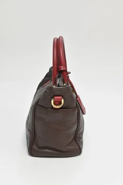 Burgundy grained calfskin Amazona satchel with detachable shoulder strap