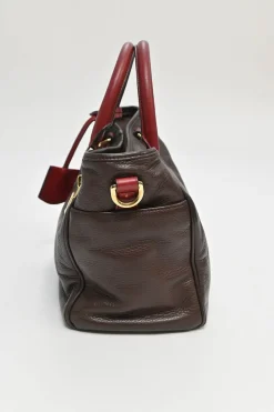 Burgundy grained calfskin Amazona satchel with detachable shoulder strap
