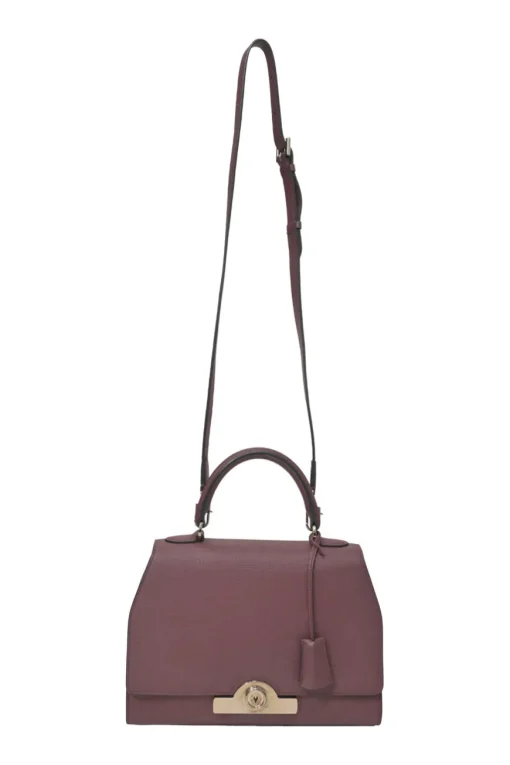 Burgundy grained leather Réjane PM top handle bag with detachable shoulder strap