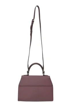 Burgundy grained leather Réjane PM top handle bag with detachable shoulder strap