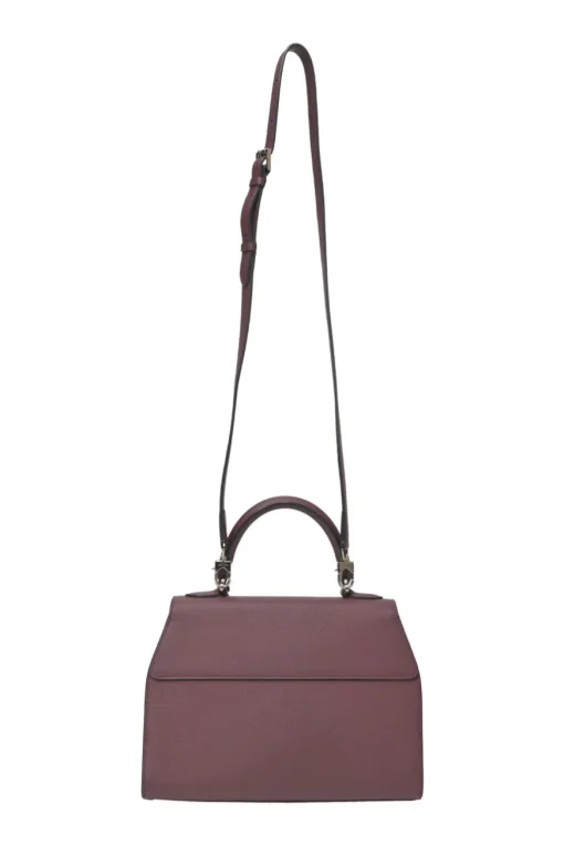 Burgundy grained leather Réjane PM top handle bag with detachable shoulder strap
