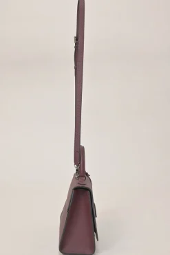 Burgundy grained leather Réjane PM top handle bag with detachable shoulder strap