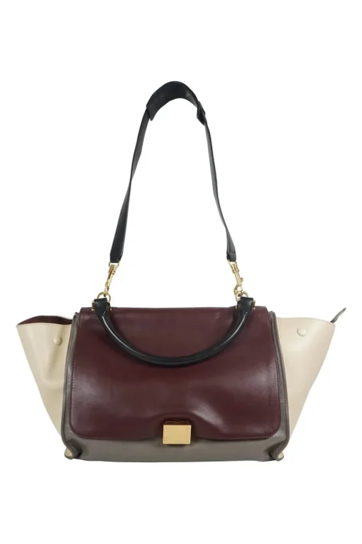 Burgundy, grey and beige 'Trapeze' Bag with strap
