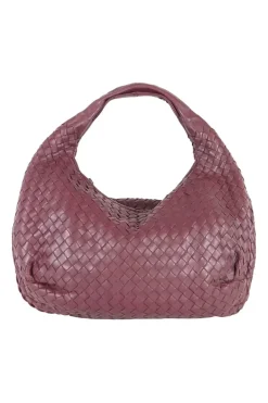 Burgundy 'Intrecciato' leather hobo bag