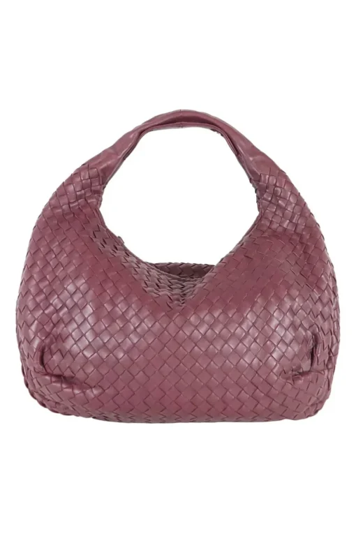 Burgundy 'Intrecciato' leather hobo bag