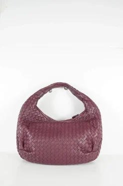 Burgundy 'Intrecciato' leather hobo bag