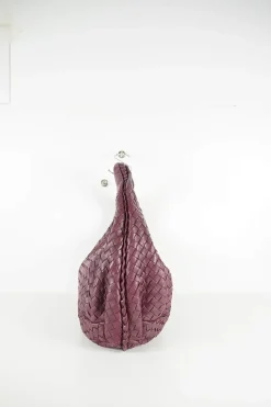 Burgundy 'Intrecciato' leather hobo bag
