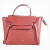 Burgundy leather nano belt top handle bag with strap