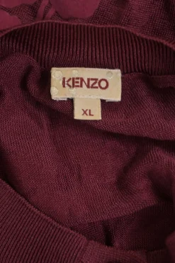 Burgundy paneled silk interlock jersey and floral jacquard puff sleeve button-front foulard cardigan