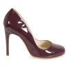 Burgundy patent leather high heeled pumps
