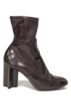 Burgundy patent leather Silhouette pull-on round-toe block heel ankle boots