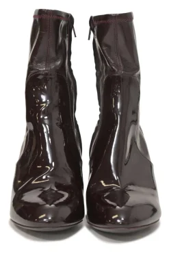 Burgundy patent leather Silhouette pull-on round-toe block heel ankle boots