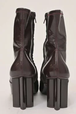 Burgundy patent leather Silhouette pull-on round-toe block heel ankle boots