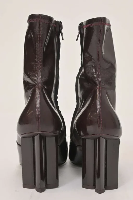 Burgundy patent leather Silhouette pull-on round-toe block heel ankle boots