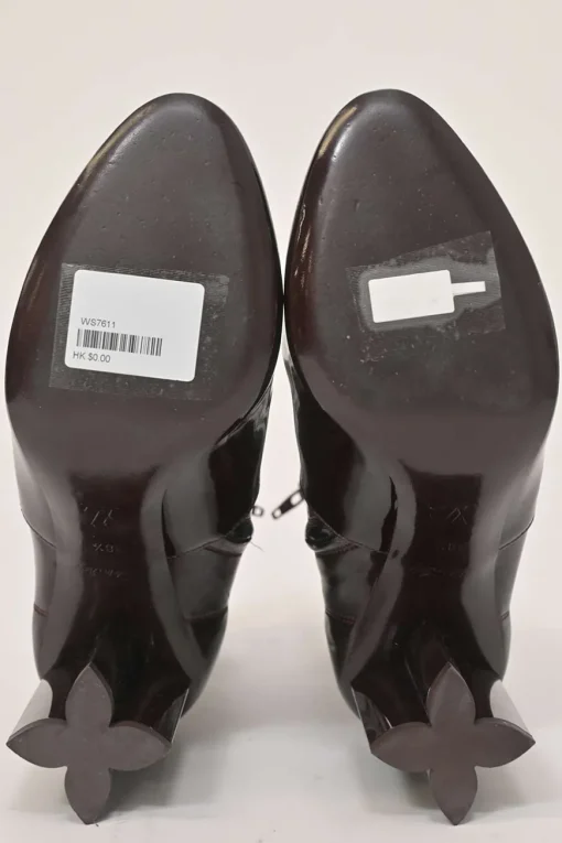 Burgundy patent leather Silhouette pull-on round-toe block heel ankle boots