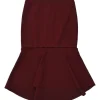 Burgundy polyester-blend Cortona concealed back zip fluted crepe midi skirt with fabric button accents on the flare