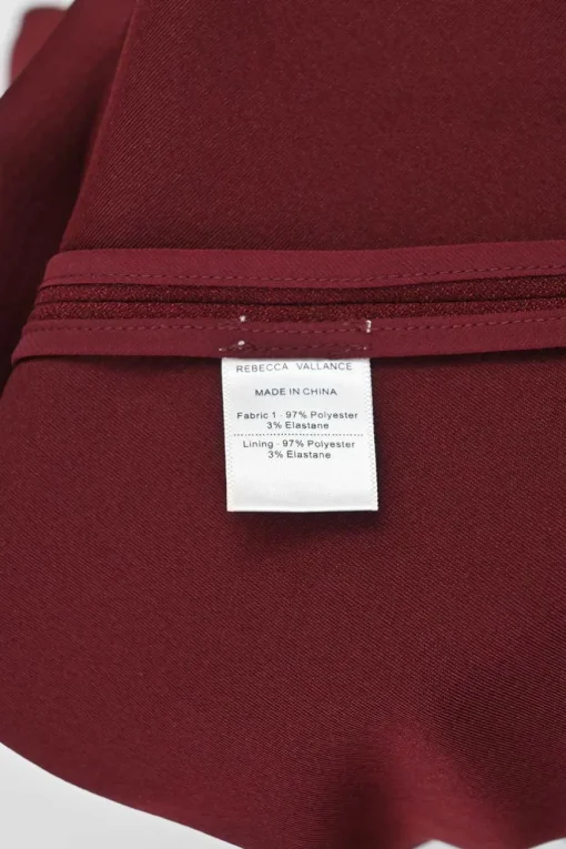 Burgundy polyester-blend Cortona concealed back zip fluted crepe midi skirt with fabric button accents on the flare