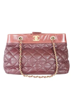 Burgundy quilted lambskin chain shoulder bag