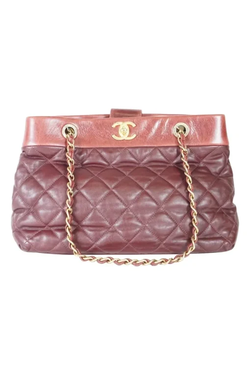 Burgundy quilted lambskin chain shoulder bag
