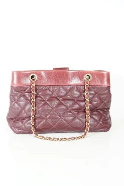 Burgundy quilted lambskin chain shoulder bag