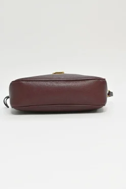 Burgundy smooth leather Lou tassel camera bag with gold-tone metallic logo plaque