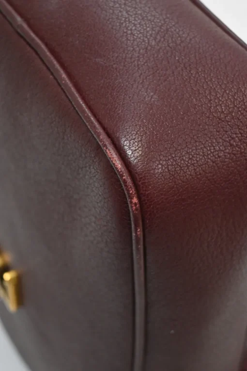 Burgundy smooth leather Lou tassel camera bag with gold-tone metallic logo plaque