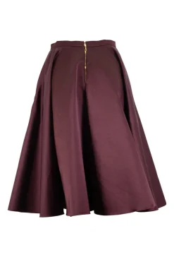 Burgundy structured flare midi skirt