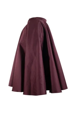 Burgundy structured flare midi skirt
